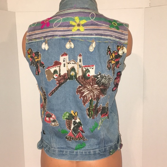 Embellished(patch shell Bead mirror)Denim Vest Top - Picture 7 of 11